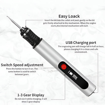 Portable Engraving Pen for Crafting, Rechargeable Kit with 30 Tips