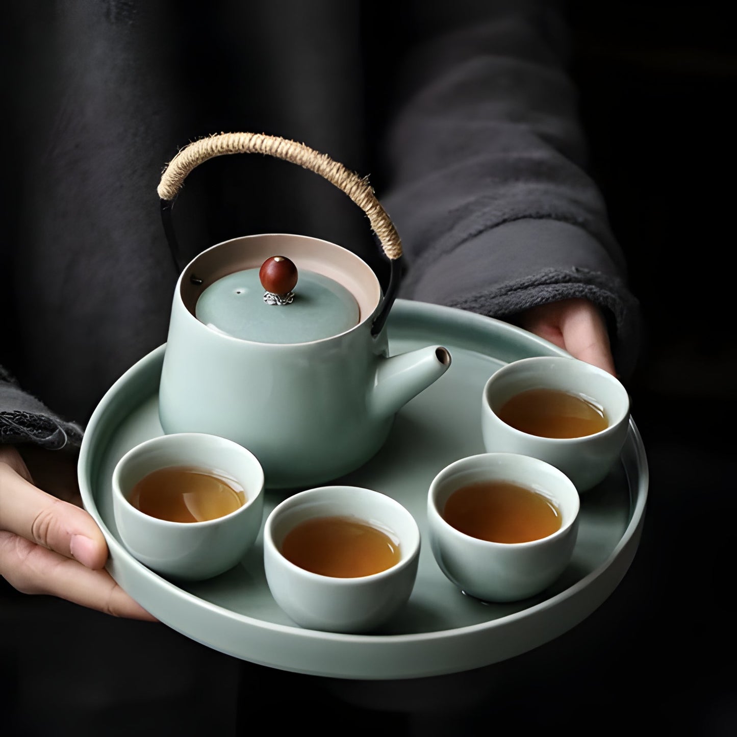 Delicate Chinese Tea Set with Teapot and Cups