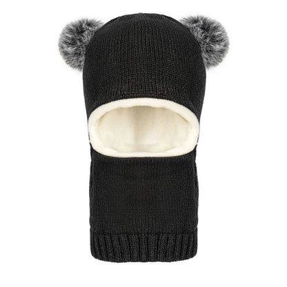 Warm Childrens Snow Face Mask with Double Poms