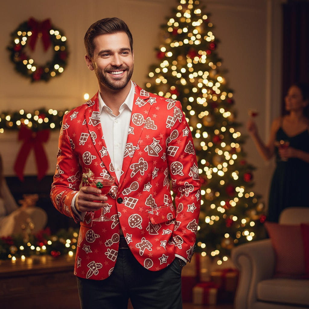 Festive Holiday Party Blazer Jacket for Men