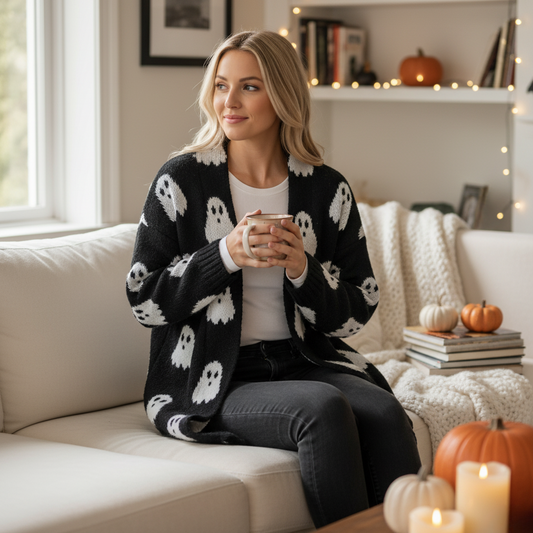 Soft Ghost Design Women's Sweater Cardigan - Hehif