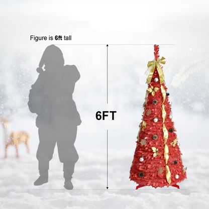 Easy Setup 6FT Pre Lit Christmas Tree with Decorations