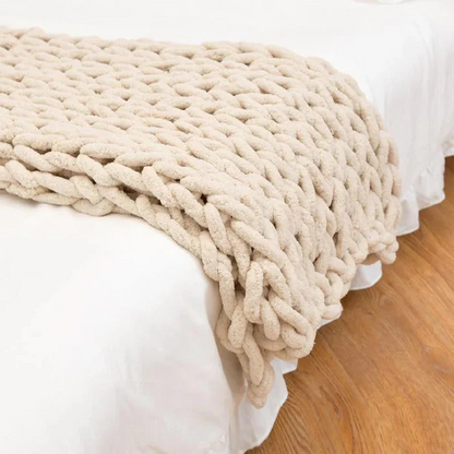 Plush Thick Cable Knit Blanket for Home Decor - Hehif