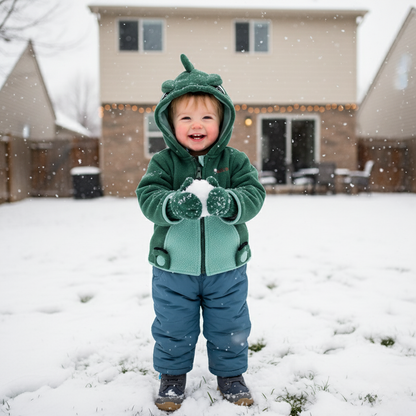 Warm Kids Fleece Hoodie with Fun Dino Print