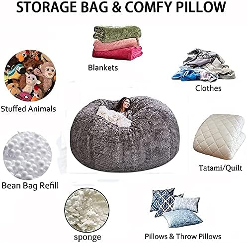 Large Plush Faux Fur Bean Bag Chair Cover