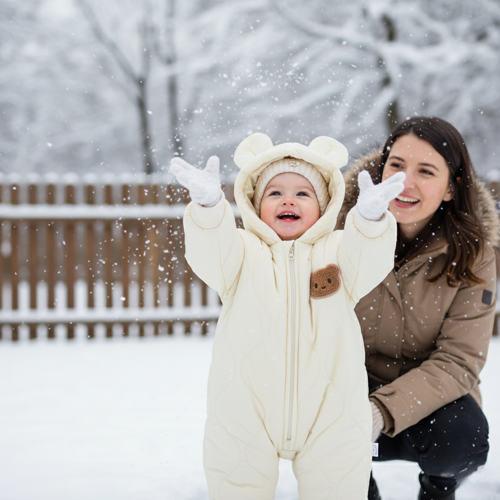 Warm Baby Snowsuit with Plush Fleece Lining for Kids