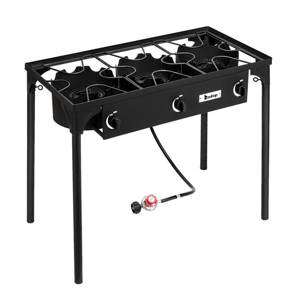 Compact Propane Camping Stove Grill 3 Burner Outdoor Cooker