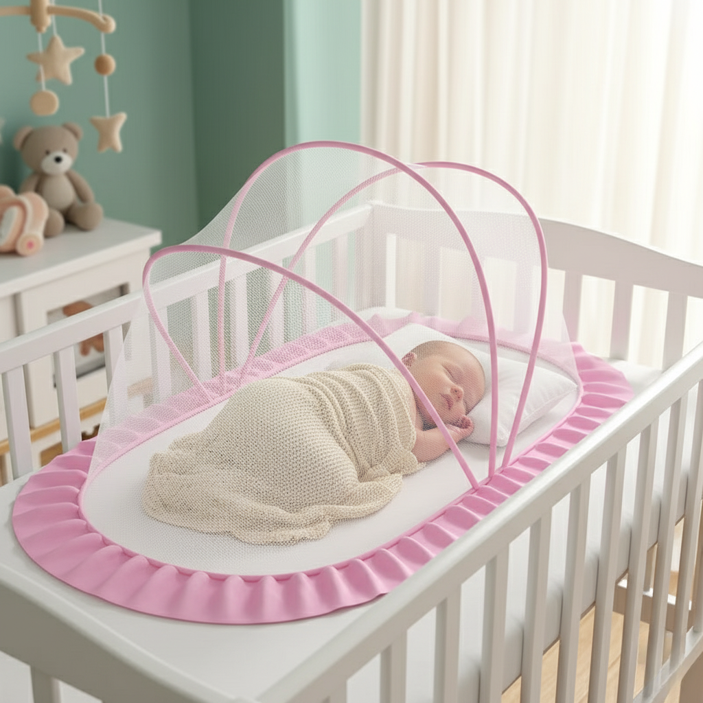 Portable Baby Bed with Canopy and Comfortable Mattress Set
