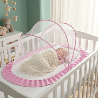 Portable Baby Bed with Canopy and Comfortable Mattress Set