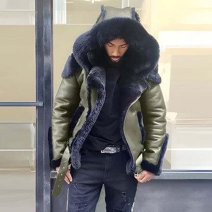 Warm Mens Leather Biker Jacket Fur Hooded Coat