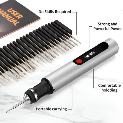 Portable Engraving Pen for Crafting, Rechargeable Kit with 30 Tips