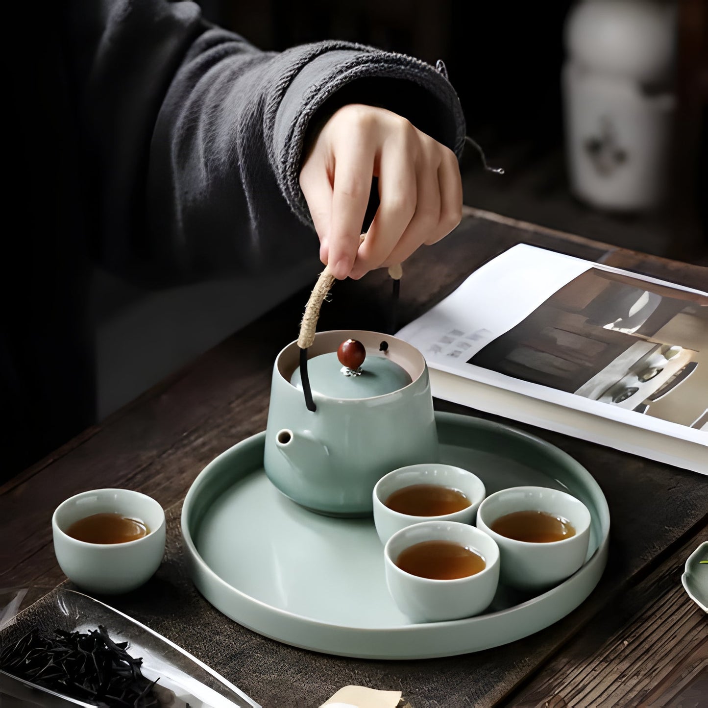 Delicate Chinese Tea Set with Teapot and Cups