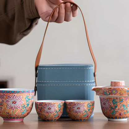 Compact Ceramic Travel Tea Kit with Pot and Cups