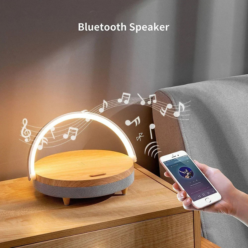 Smart Wood Desk Lamp with Bluetooth Speaker & USB Charger