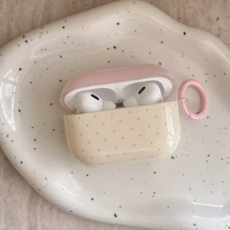 Fashionable Pink Earbuds Case with Keychain Hook