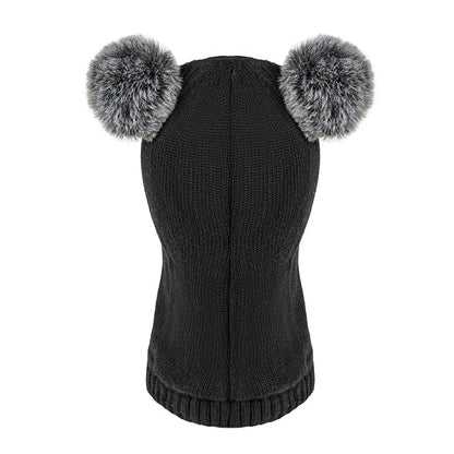 Warm Childrens Snow Face Mask with Double Poms