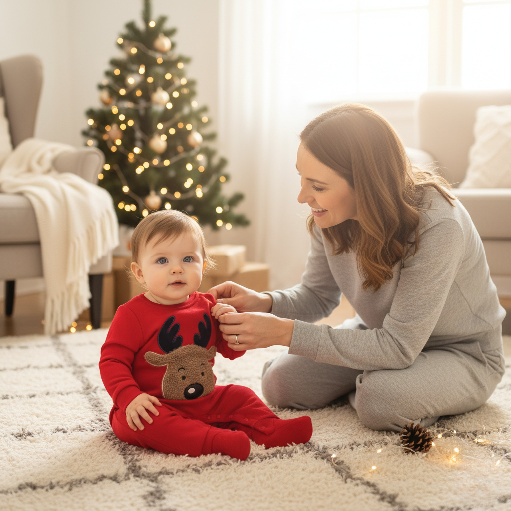 Soft Holiday Reindeer Baby Romper Suit