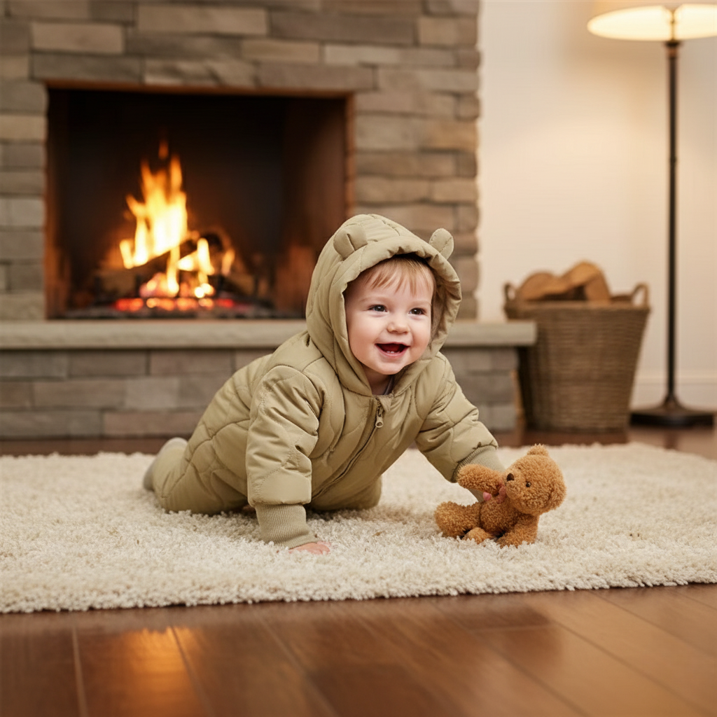 Warm Baby Snowsuit with Plush Fleece Lining for Kids