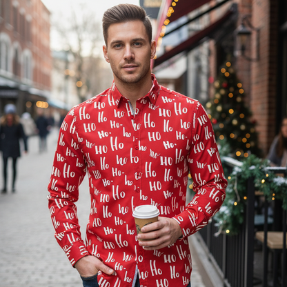 Mens Festive Santa Reindeer Dress Shirt