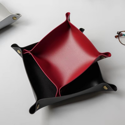Rustic Leather Desk Storage Organizer Tray