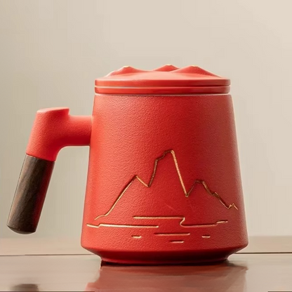 Big Ceramic Tea Mug with Strainer and Lid