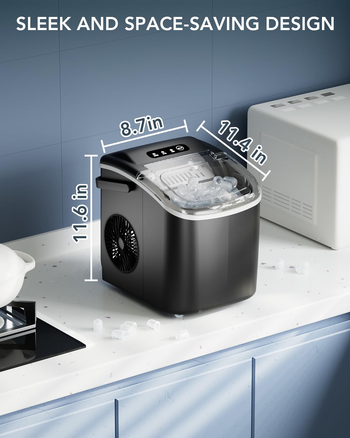 Compact Counter Top Ice Machine with Scoop and Tray