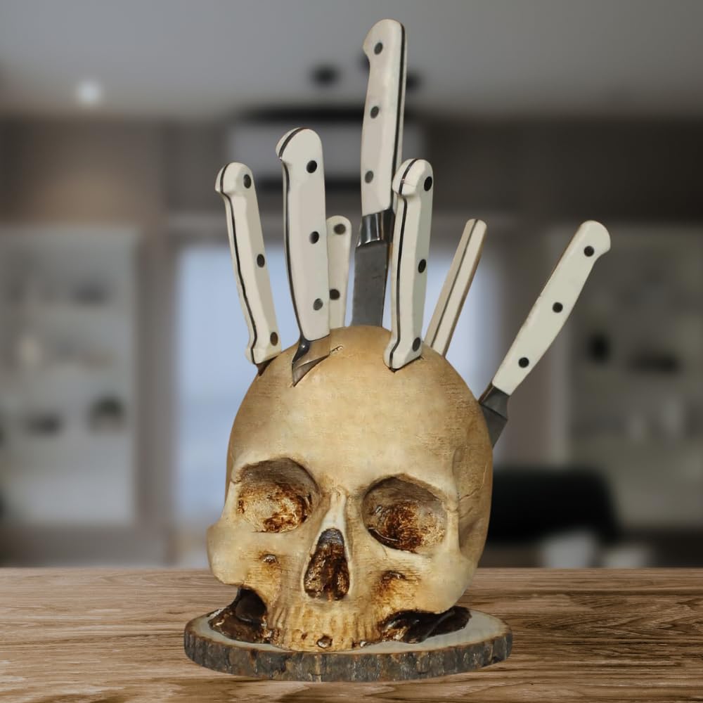 Dark Skull Kitchen Stand - Stylish Resin Utensil Holder - Hehif