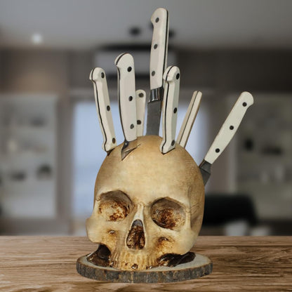 Dark Skull Kitchen Stand - Stylish Resin Utensil Holder - Hehif