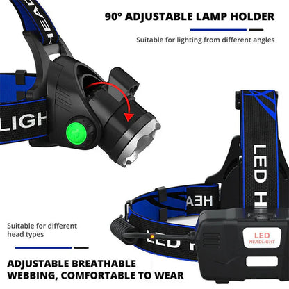 Bright Rechargeable LED Headlight Zoom Flashlight Torch