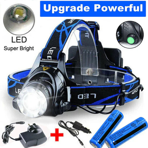 Bright Rechargeable LED Headlight Zoom Flashlight Torch