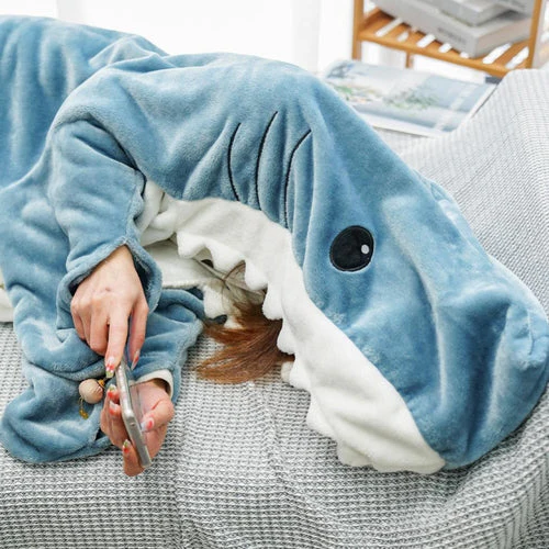 Plush Shark Hooded Throw Blanket