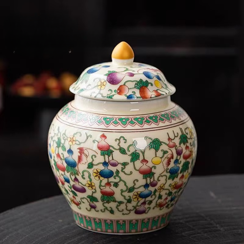 Ceramic White Blue Tea Canister Jar