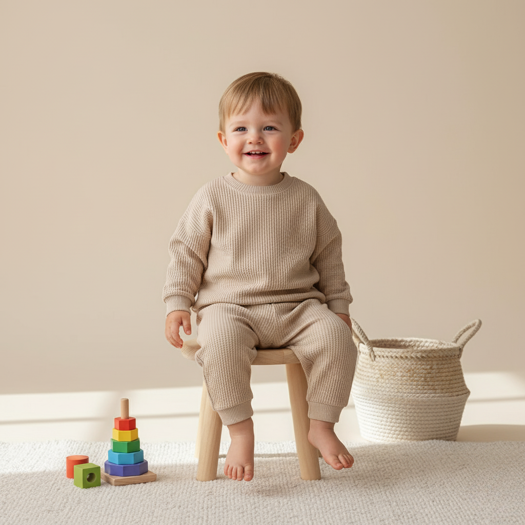 Soft Baby Boy Waffle Cotton Sweat Suit Set