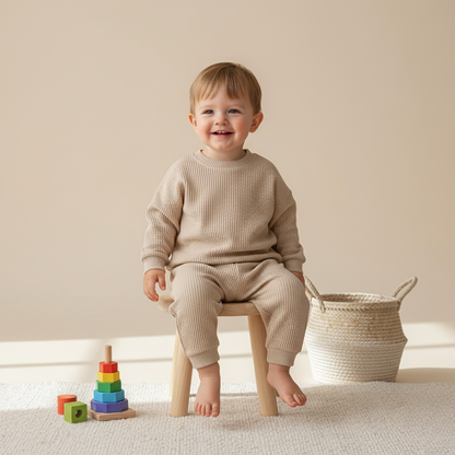 Soft Baby Boy Waffle Cotton Sweat Suit Set