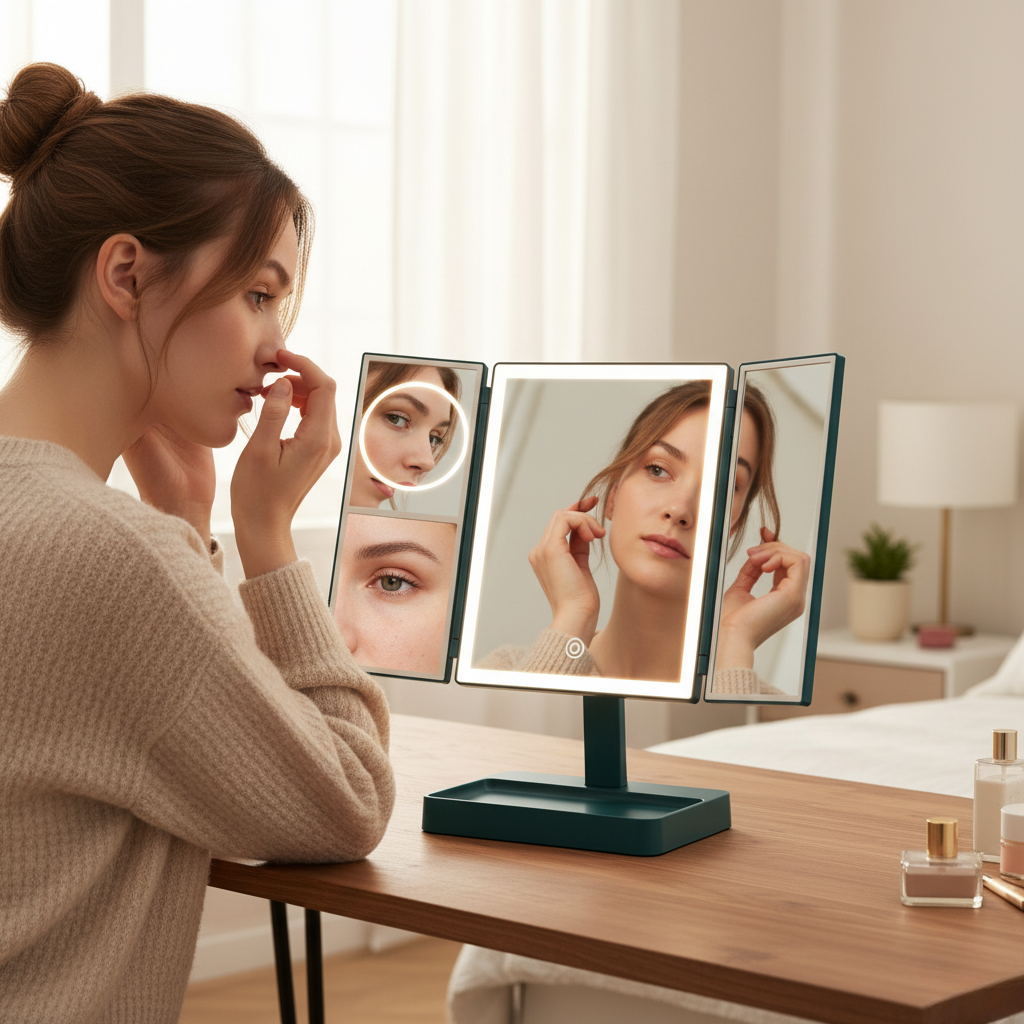 Bright Folding Vanity Mirror with LED Lights