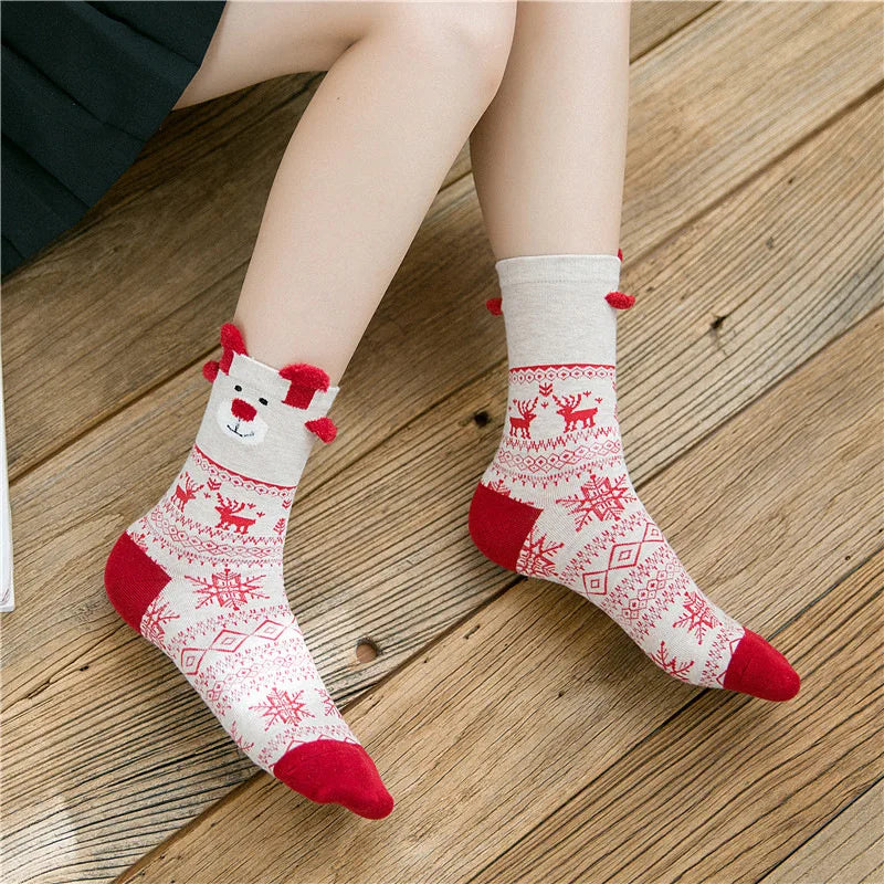 Holiday Red Rudolph Christmas Socks for Women