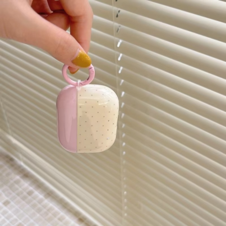 Fashionable Pink Earbuds Case with Keychain Hook