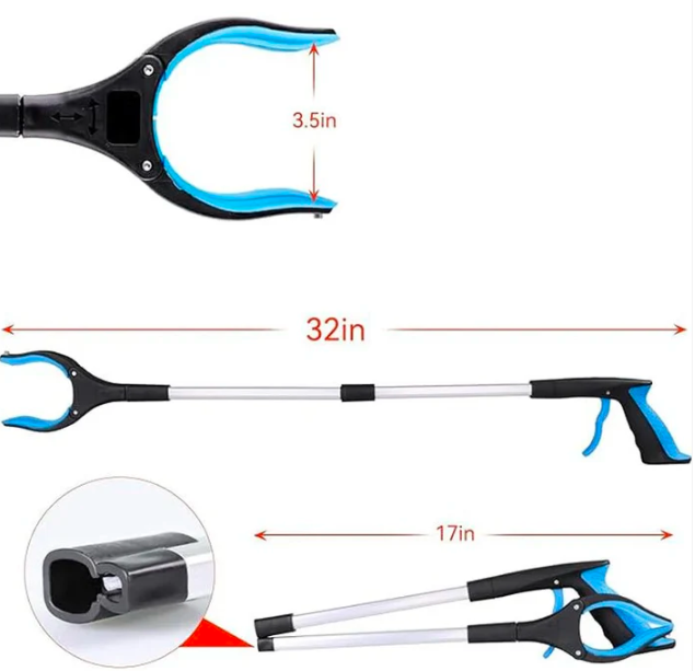 Improved Folding Reacher With Rotating Grip Clip