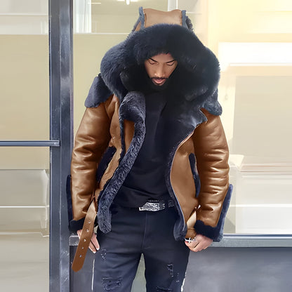 Warm Mens Leather Biker Jacket Fur Hooded Coat