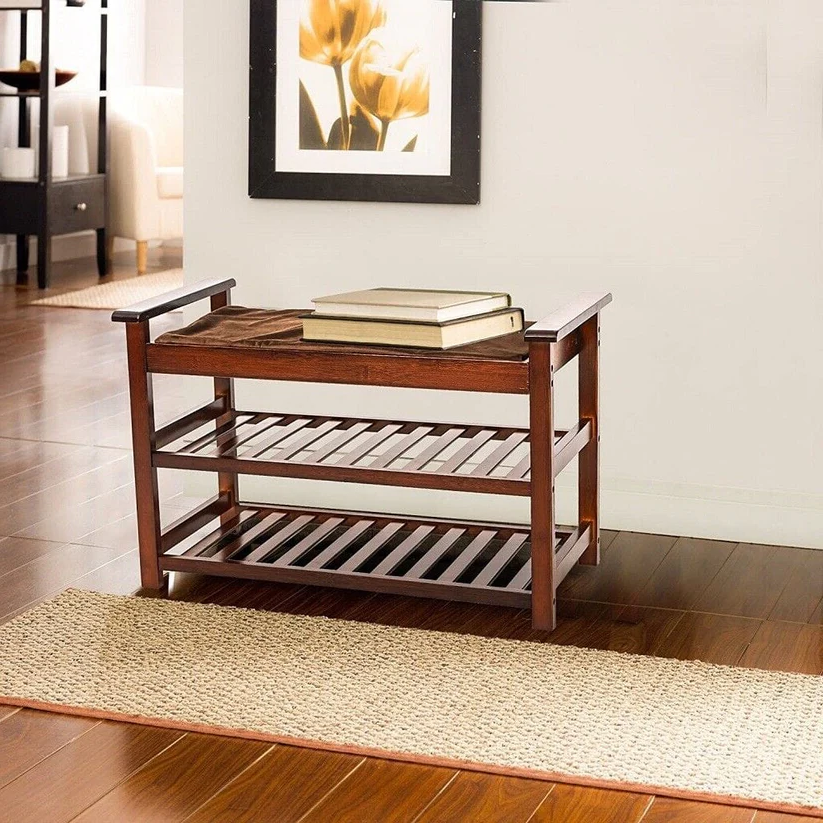 Spacious Padded Entry Bench Shoe Organizer
