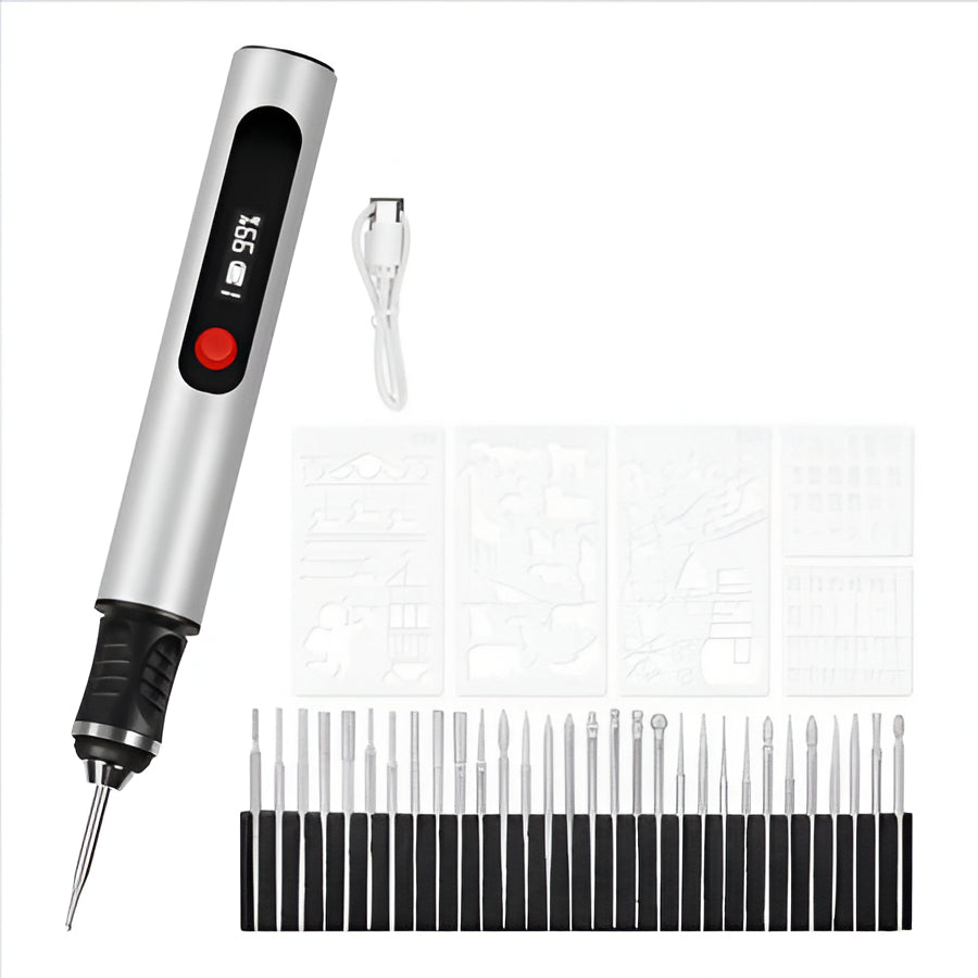 Portable Engraving Pen for Crafting, Rechargeable Kit with 30 Tips - Hehif