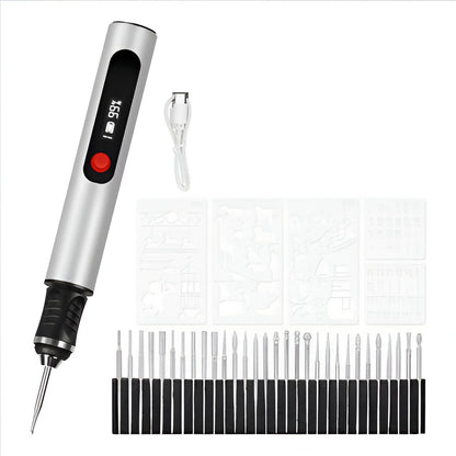Portable Engraving Pen for Crafting, Rechargeable Kit with 30 Tips - Hehif