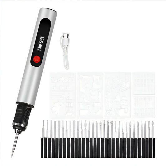 Portable Engraving Pen for Crafting, Rechargeable Kit with 30 Tips - Hehif