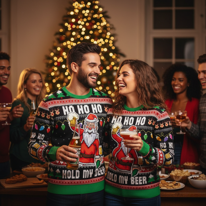 Humorous Xmas Tree Crew Neck Sweater for Men Women