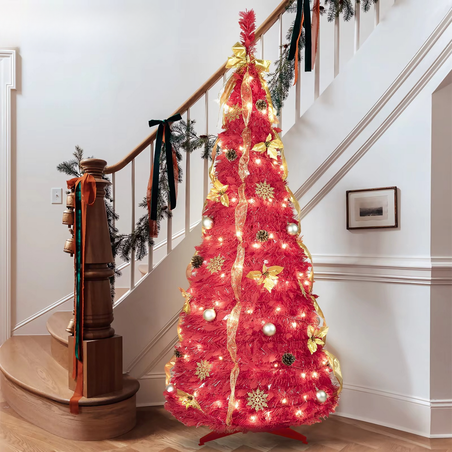 Easy Setup 6FT Pre Lit Christmas Tree with Decorations