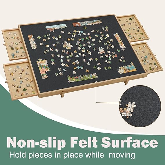Large Wooden Jigsaw Table with Storage and Adjustable Stand