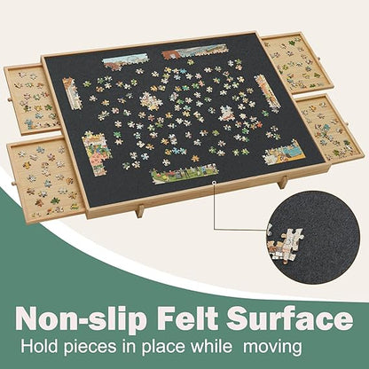 Large Wooden Jigsaw Table with Storage and Adjustable Stand