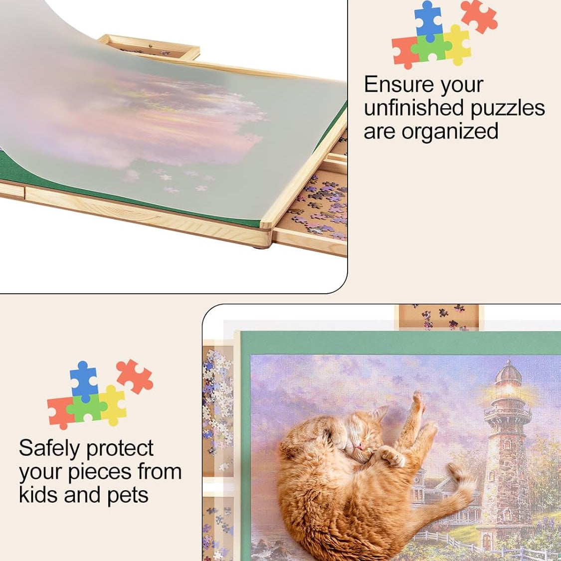 Large Wooden Jigsaw Puzzle Table with Storage and Cover