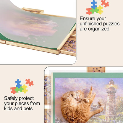 Large Wooden Jigsaw Puzzle Table with Storage and Cover