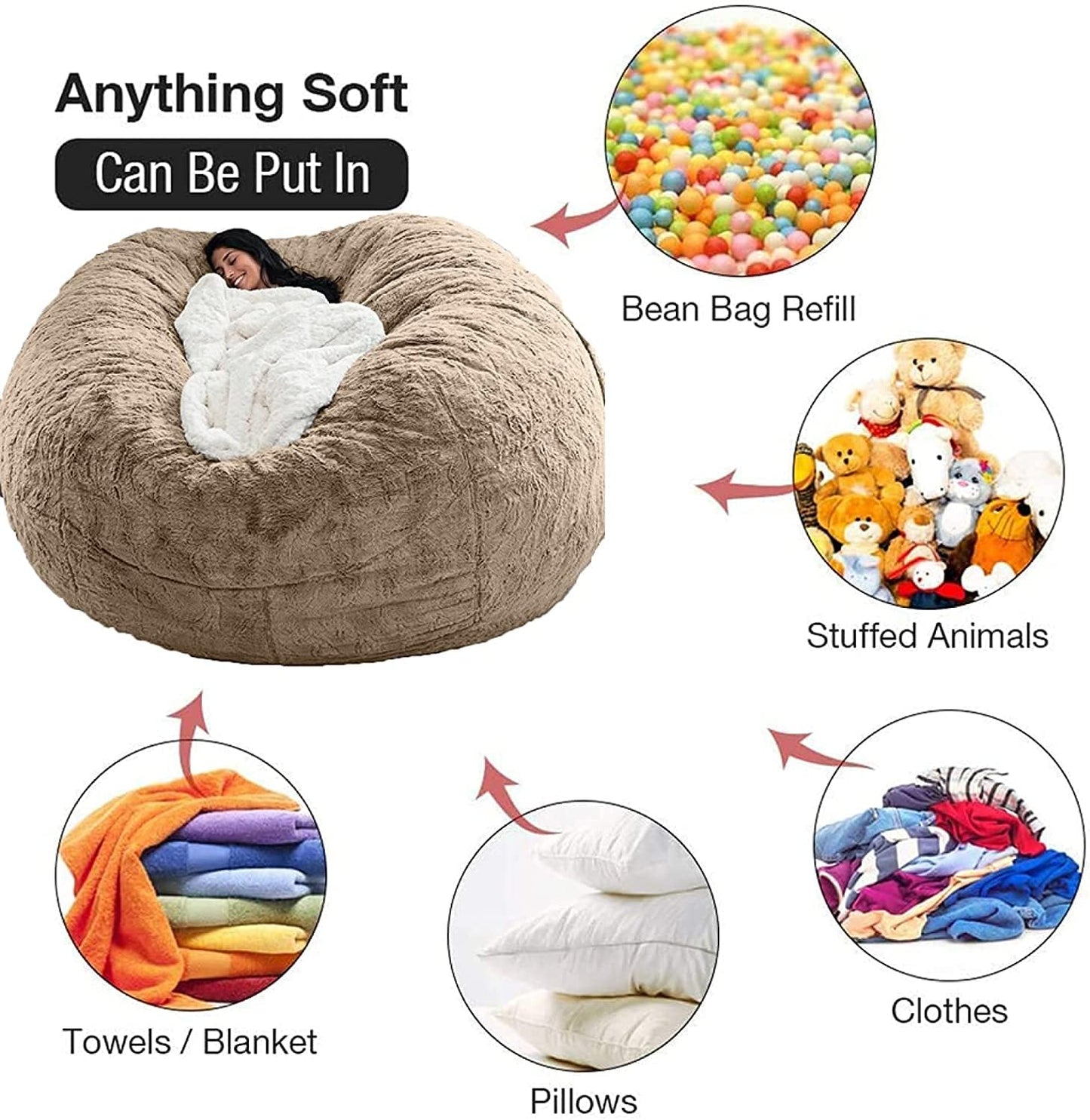 Large Plush Faux Fur Bean Bag Chair Cover